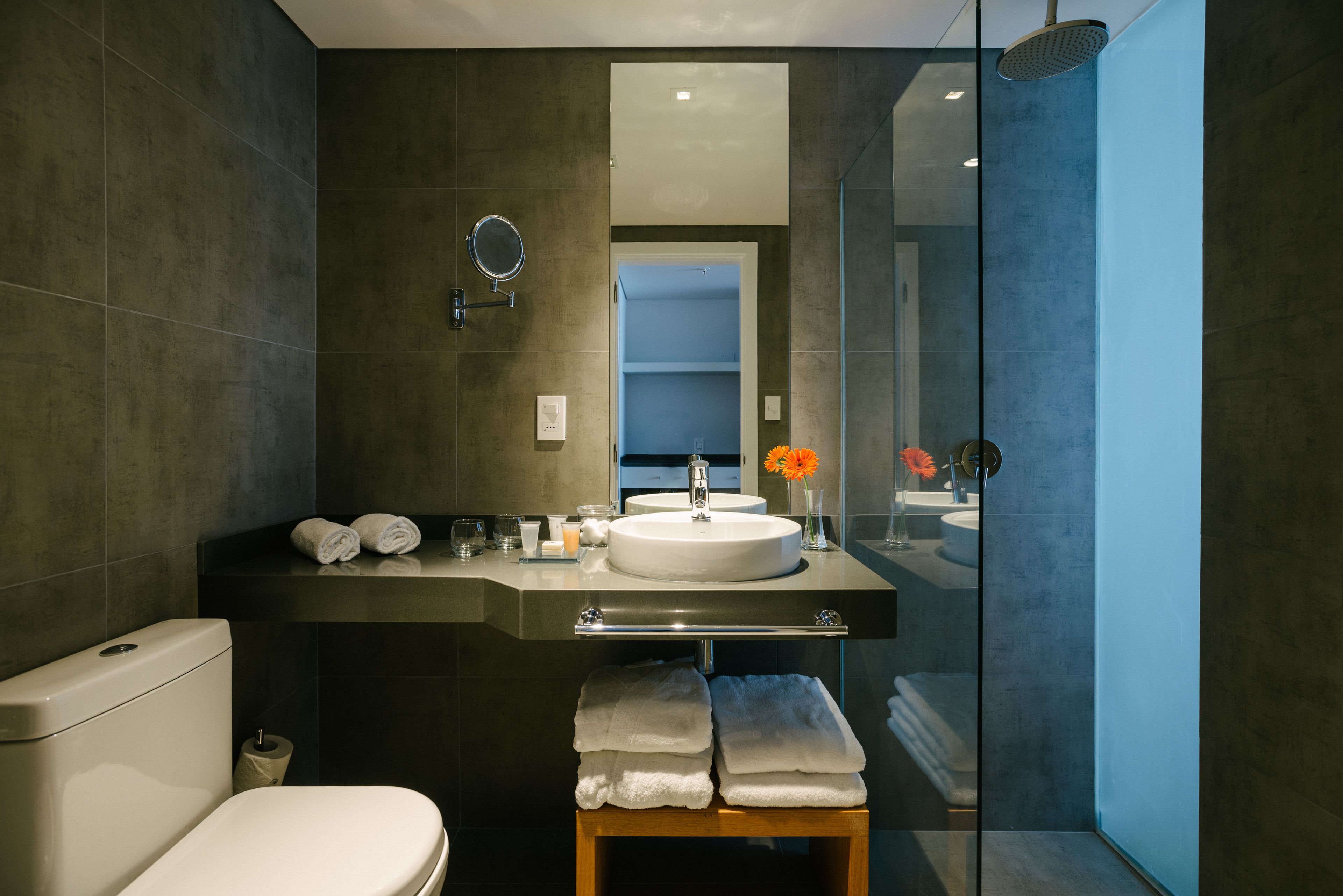 shower, designer toiletries, hair dryer, bathrobes