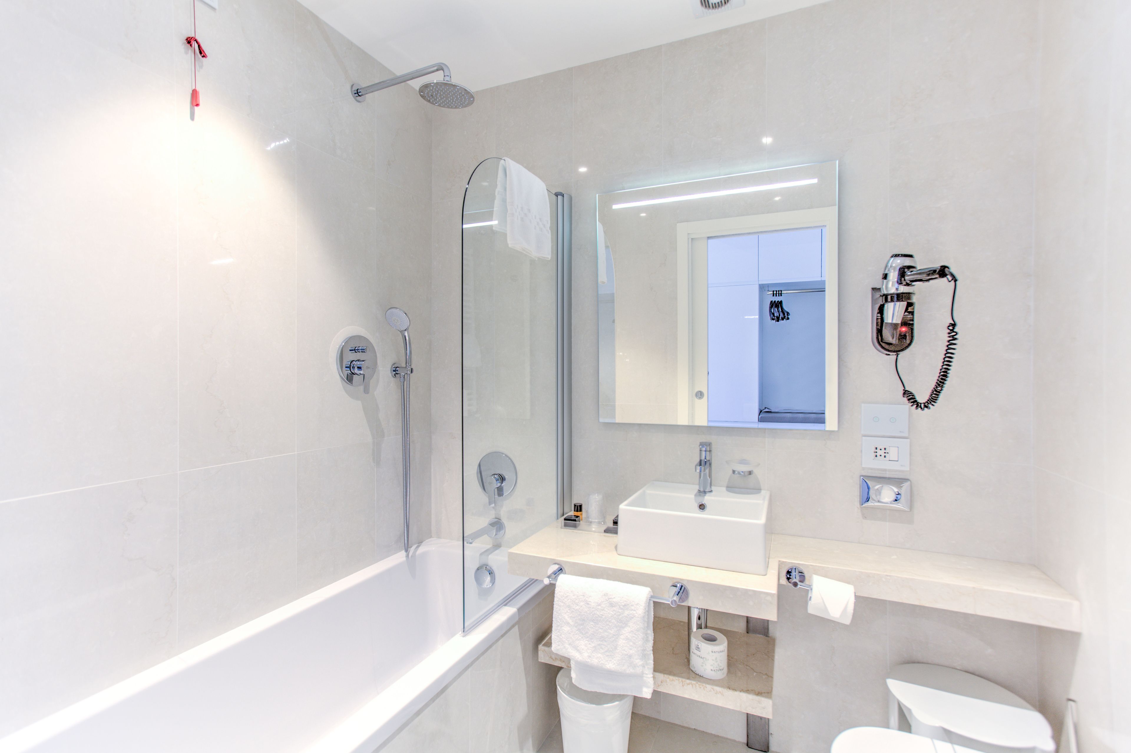 free toiletries, hair dryer, slippers, bidet