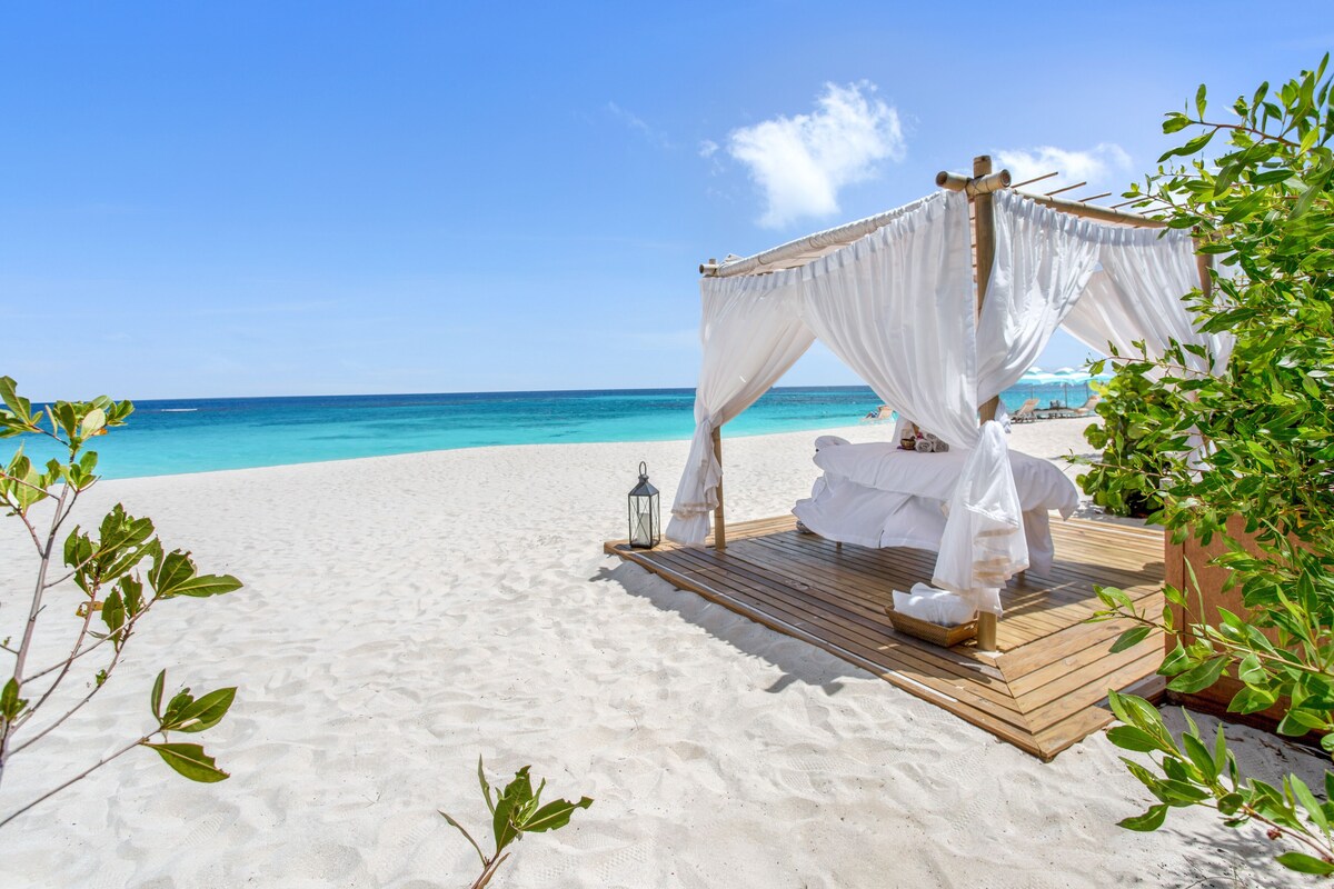 On the beach, white sand