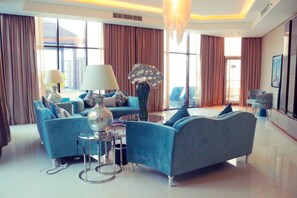 Royal Penthouse, 4 Bedrooms, Private Pool, Sea View | Living area - Lagoona Beach Luxury Resort and Spa (Budaiya)