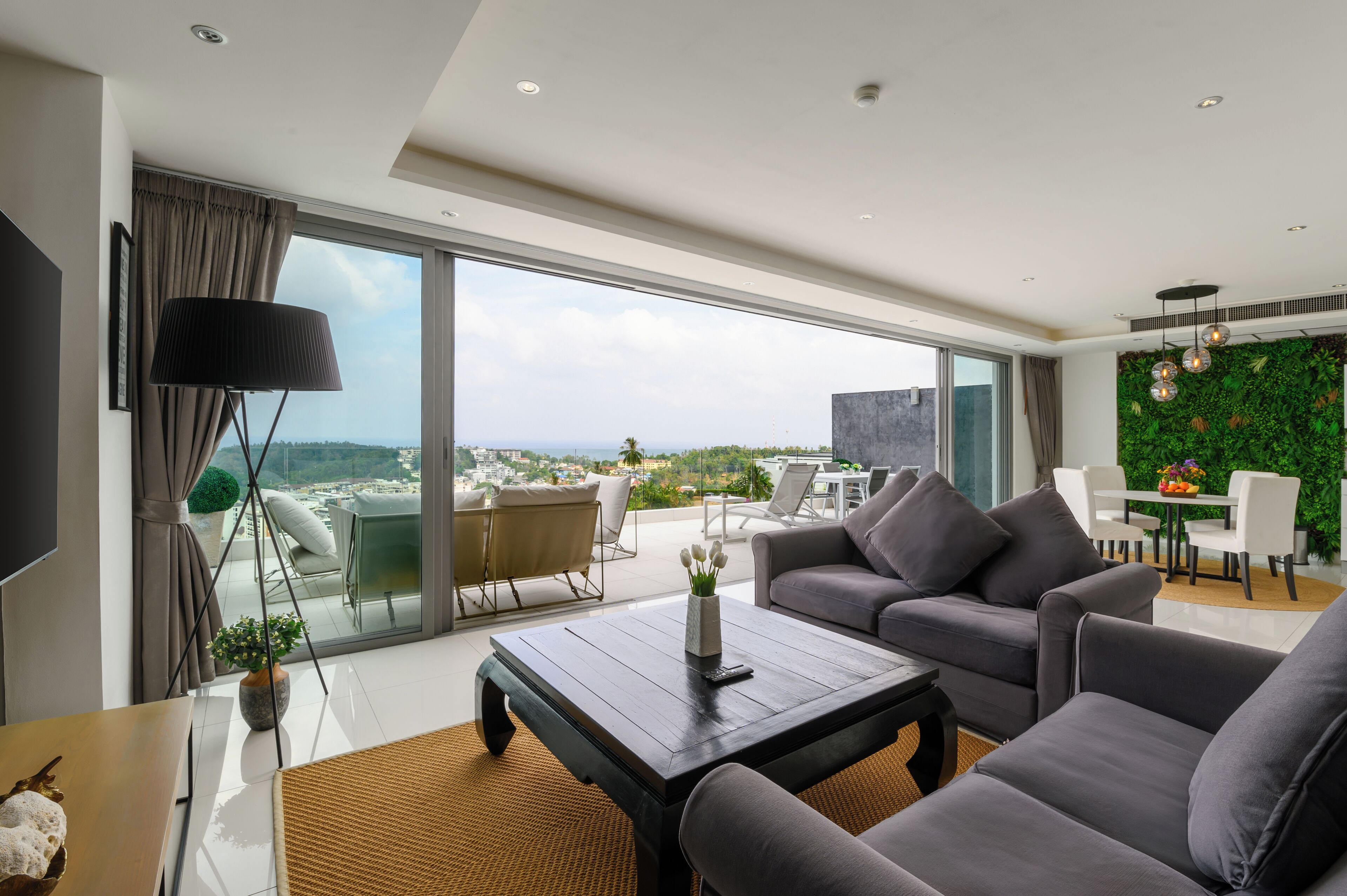 Deluxe Apartment, 2 Bedrooms, Sea View | Living room | 55-inch Smart TV with satellite channels, TV, Netflix