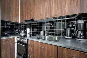 Studio (Apartment for One) | Private kitchen | Full-size fridge, microwave, stovetop, dishwasher