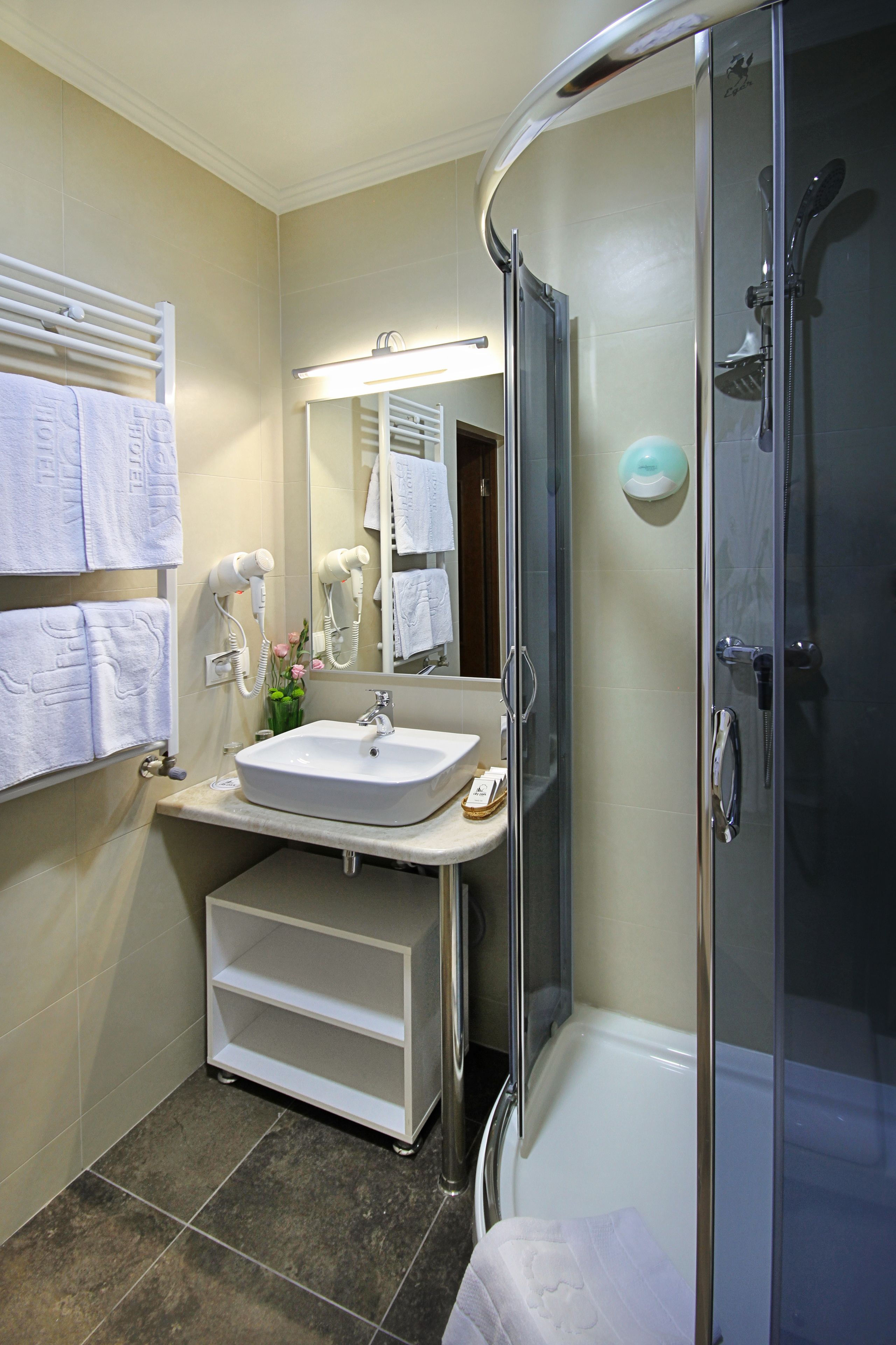 standard double room | bathroom | shower, hair dryer, bathrobes, slippers