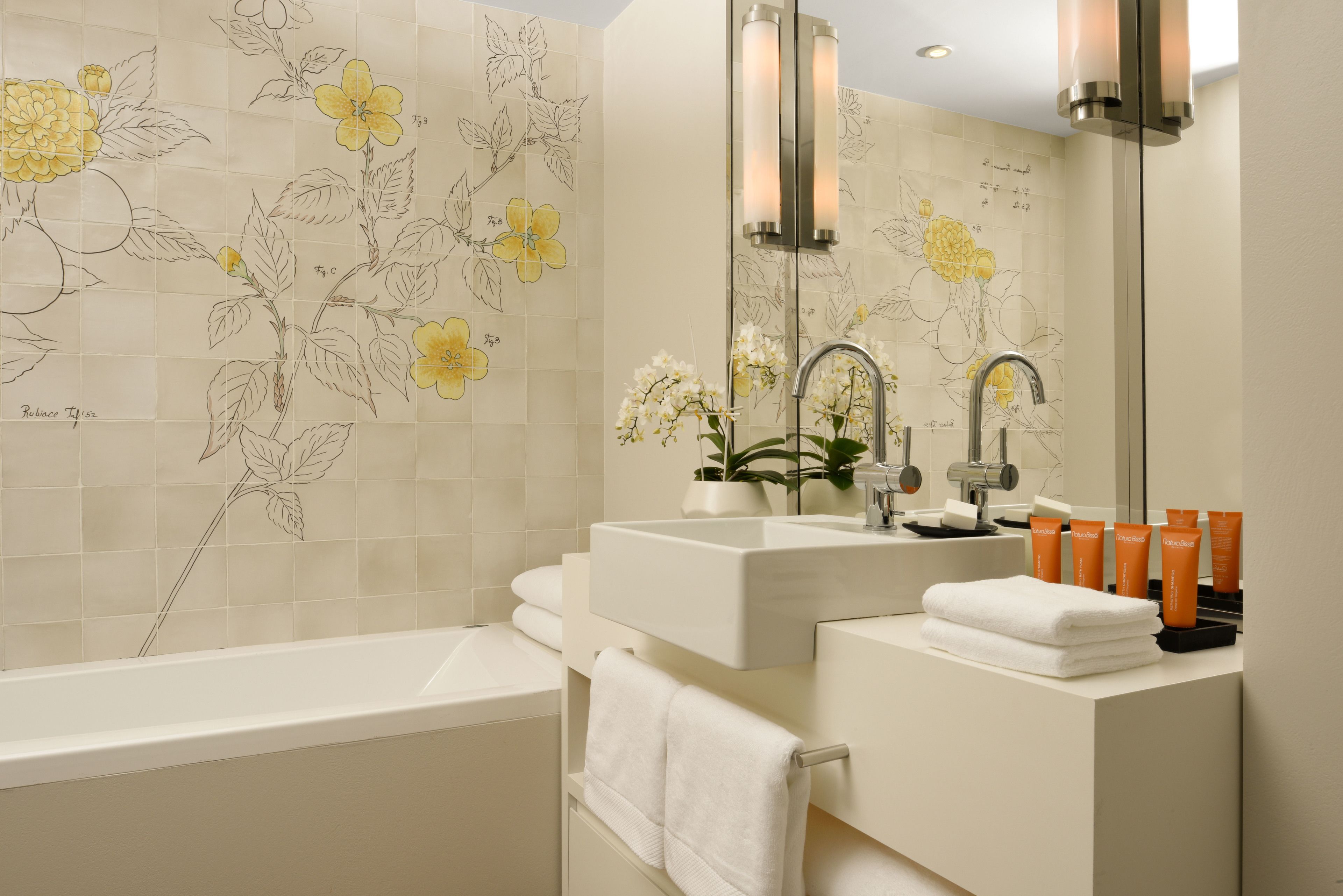 separate bathtub and shower, free toiletries, hair dryer, bathrobes