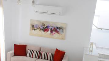 Villa, 3 Bedrooms, Private Pool, Sea View | Living room | 42-inch flat-screen TV with satellite channels, LED TV, DVD player