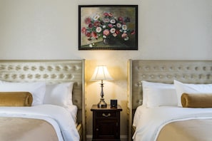 Premium bedding, pillowtop beds, desk, blackout drapes