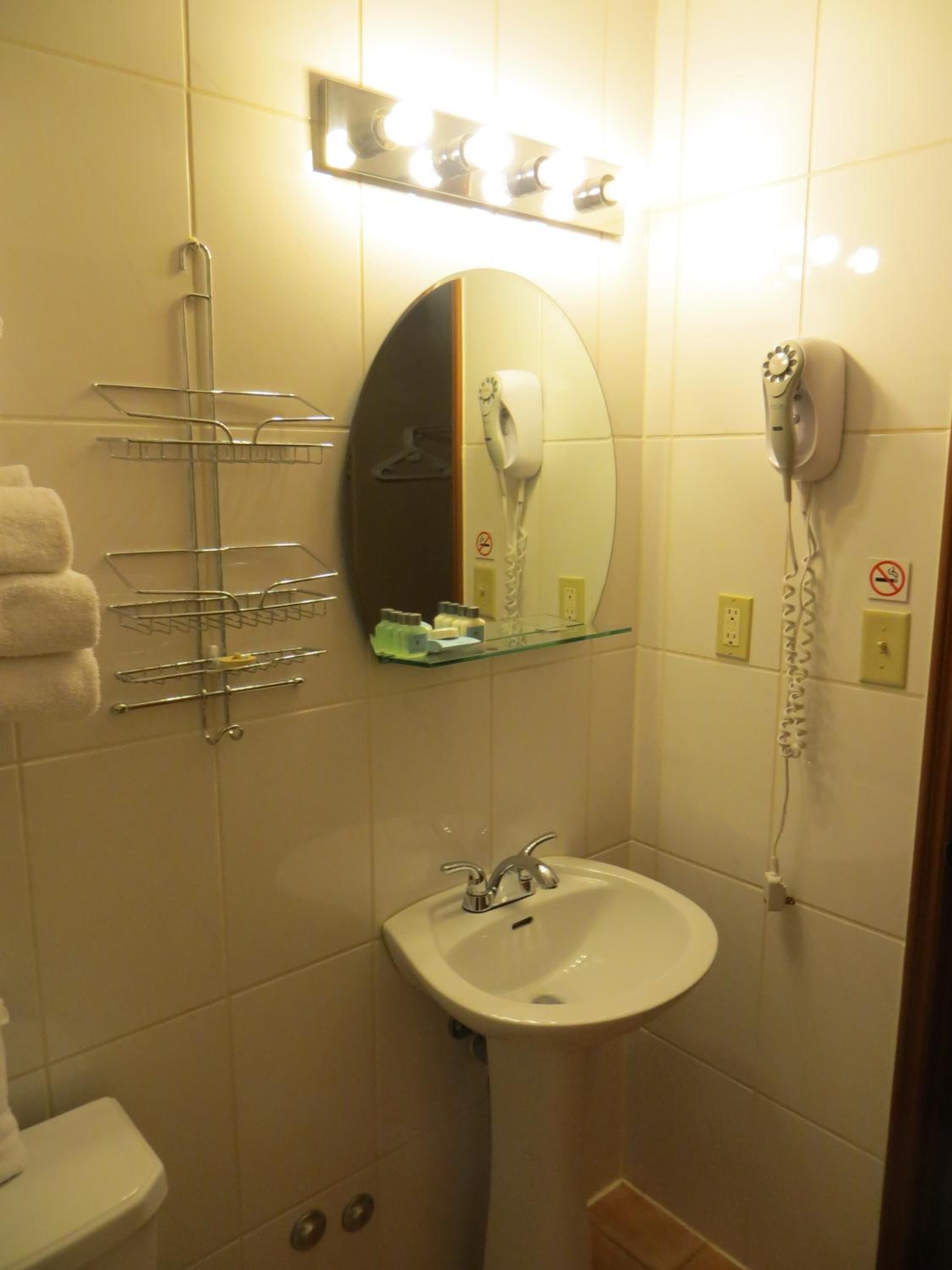 combined shower/bathtub, free toiletries, hair dryer, towels