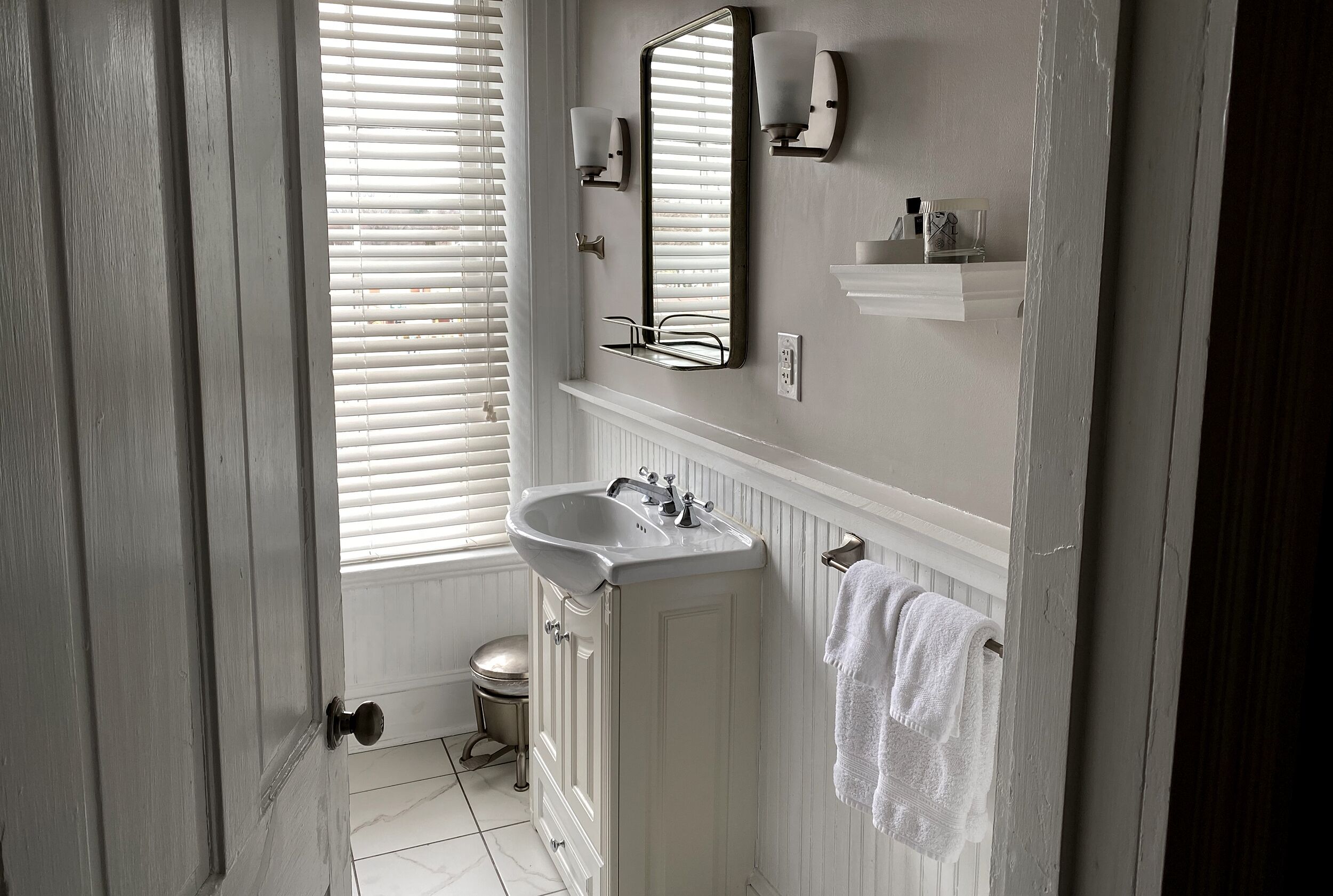 room, 1 queen bed (the oliver) | bathroom | designer toiletries, hair dryer, towels, soap