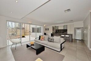 Flat-screen TV, DVD player, iPod dock