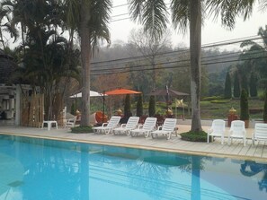 Outdoor pool, sun loungers