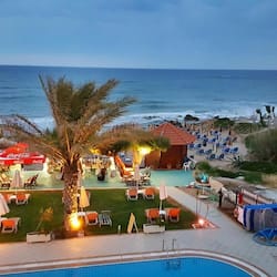 Outdoor pool, pool umbrellas, pool loungers
