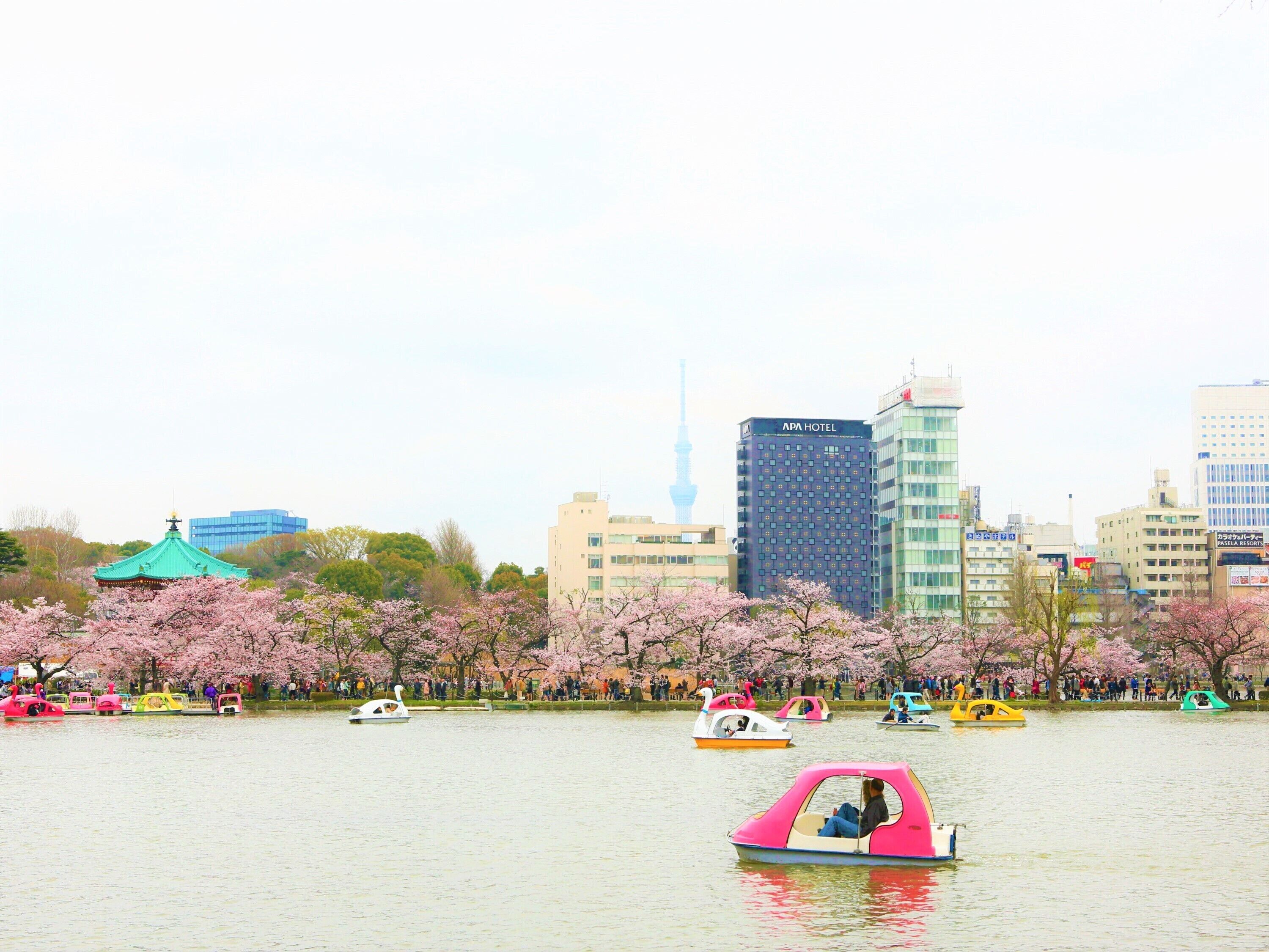A cityscape with a prominent tower, a building labeled "ADA HOTEL," and a body of water with colorful boats.