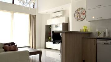 Apartment, 2 Bedrooms, Sea View | Living area | 32-inch flat-screen TV with satellite channels, TV