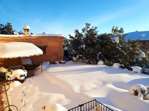 Outdoor pool, pool umbrellas, pool loungers