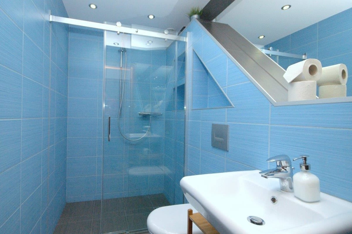 apartment, 1 bedroom, terrace (moraine hill) | bathroom | shower, hair dryer, towels