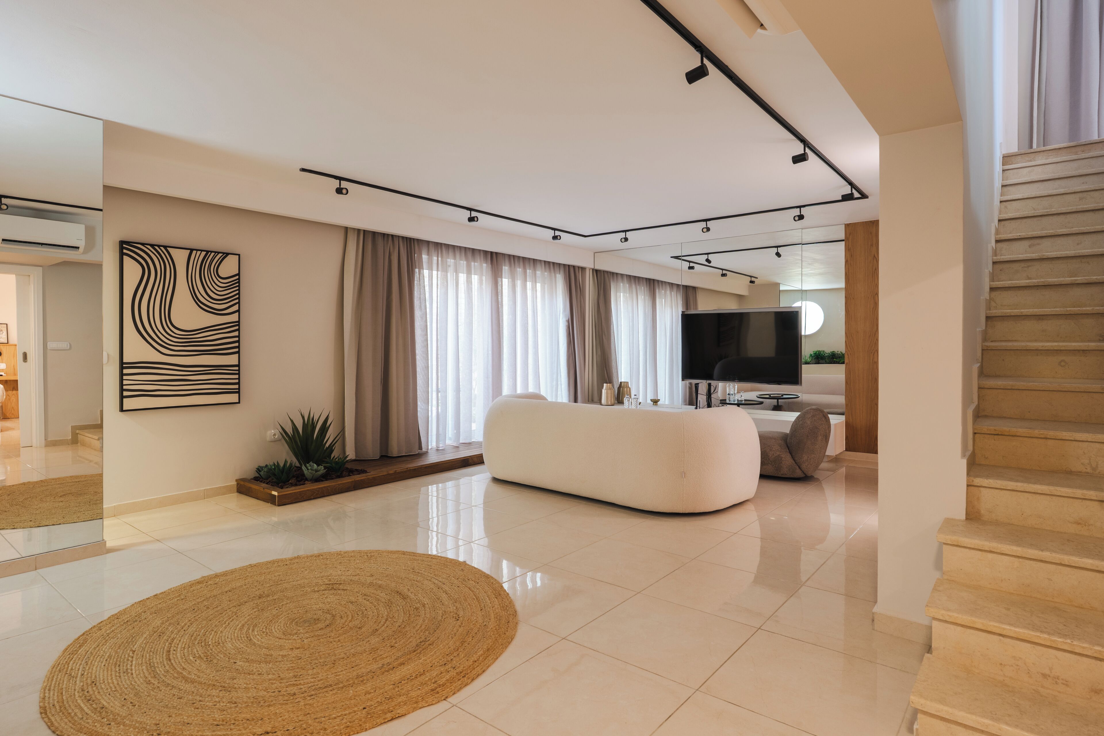 grand family suite 2 bedrooms sharing pool | living area | 42-inch plasma tv with satellite channels, tv