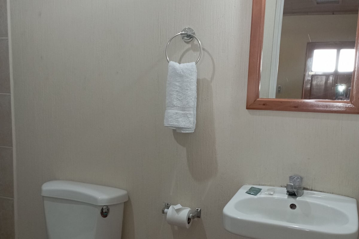 Shower, free toiletries, towels