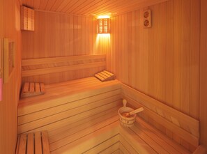 Sauna, tina de hidromasaje, baño de vapor y masajes 
