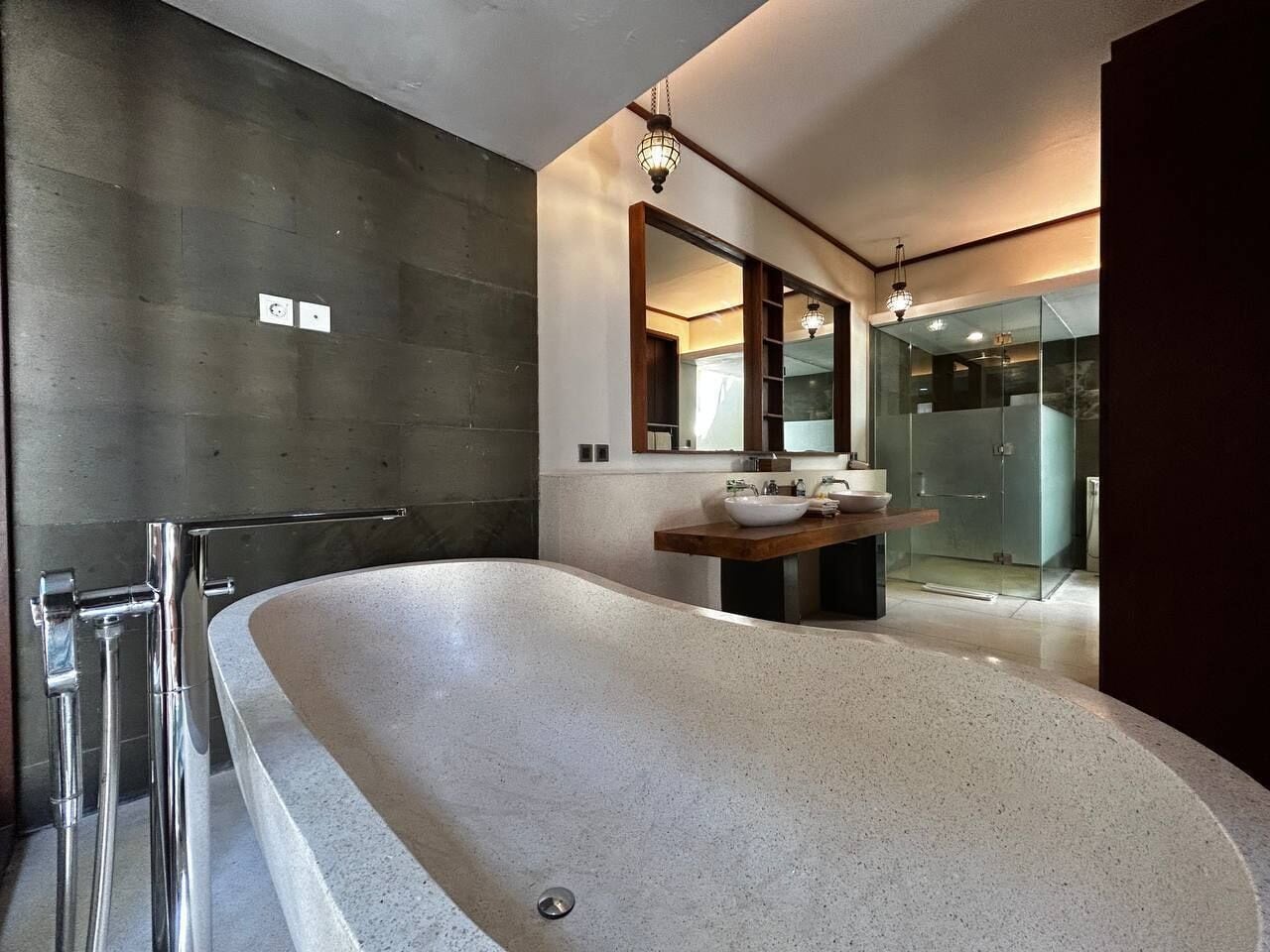 deluxe villa, 1 king bed, private pool, garden area | bathroom | separate bathtub and shower, free toiletries, bathrobes, slippers