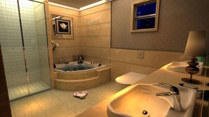 Villa supérieure, piscine privée | Salle de bain | Douche, articles de toilette (gratuits), séchoir à cheveux, pantoufles