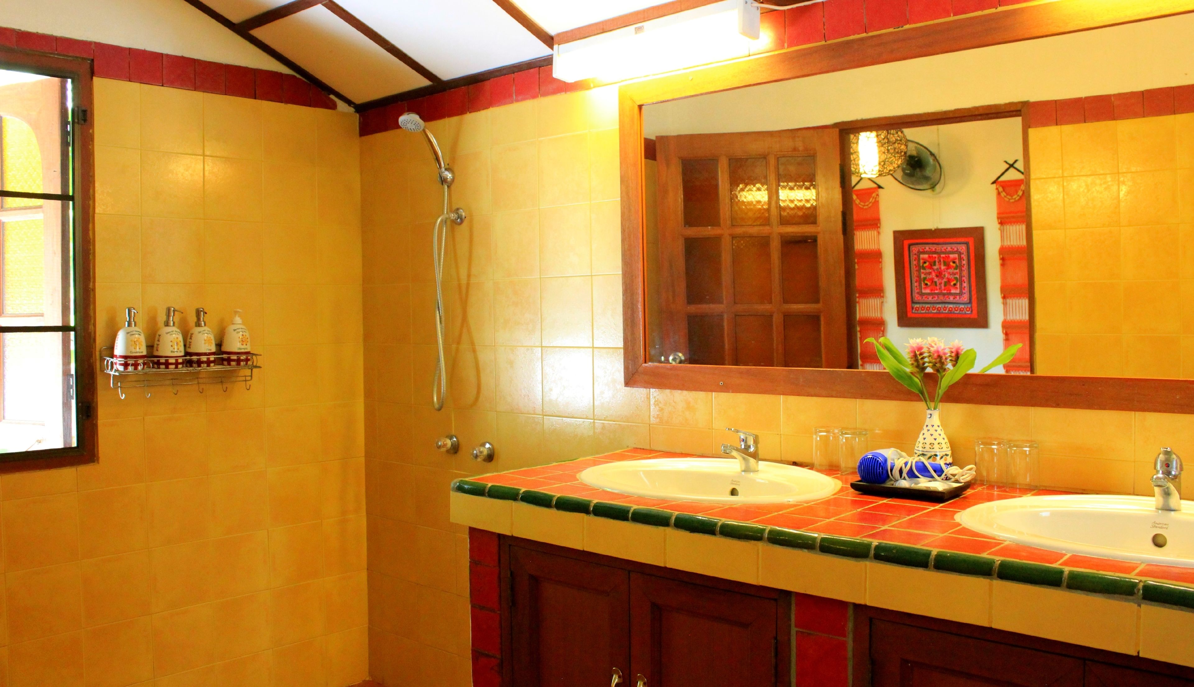 free toiletries, hair dryer, slippers, towels