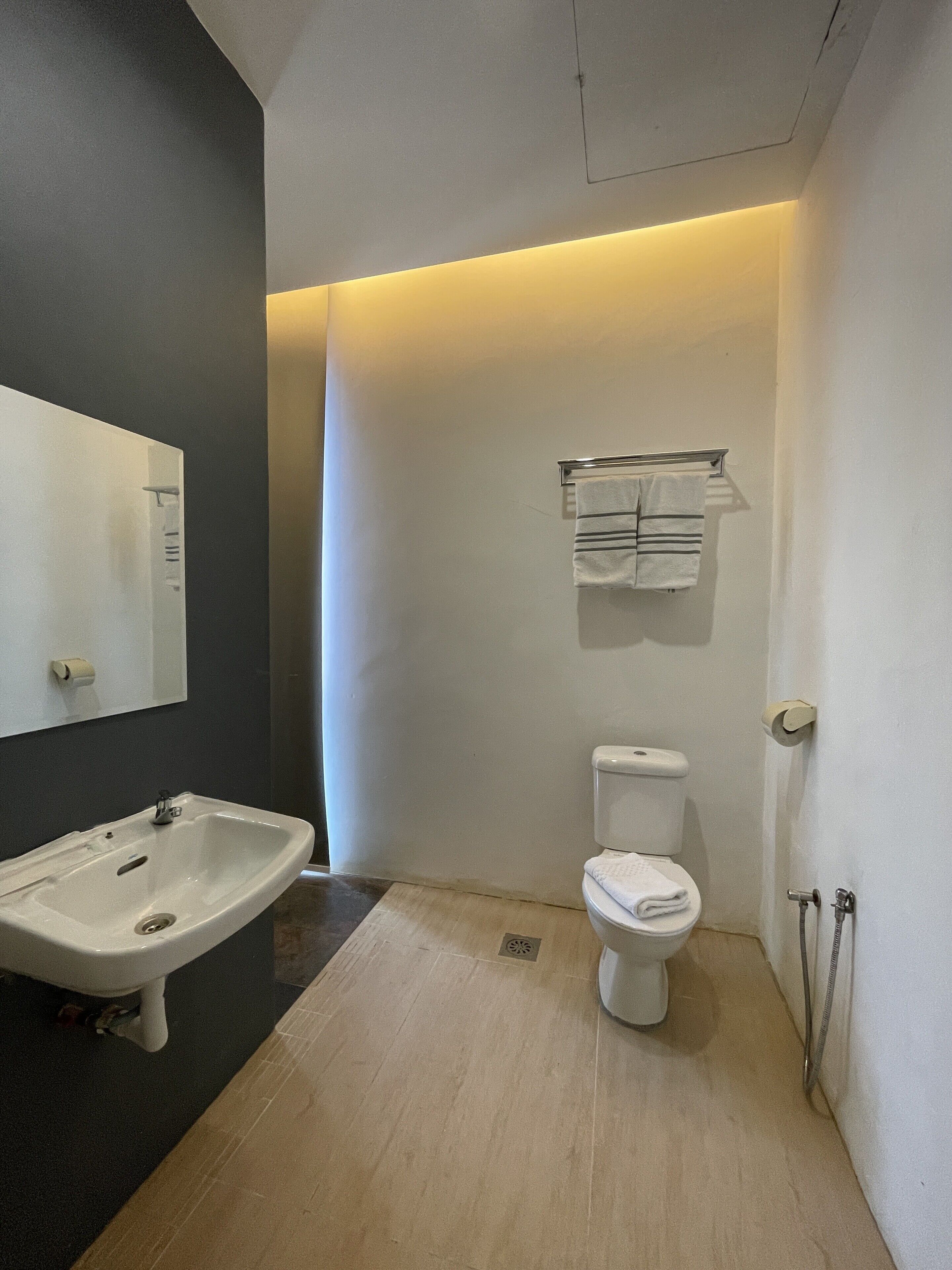 Shower, free toiletries, bidet, towels