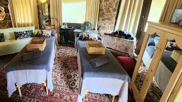 Hot tub, body treatments, facials, manicures and pedicures, massages