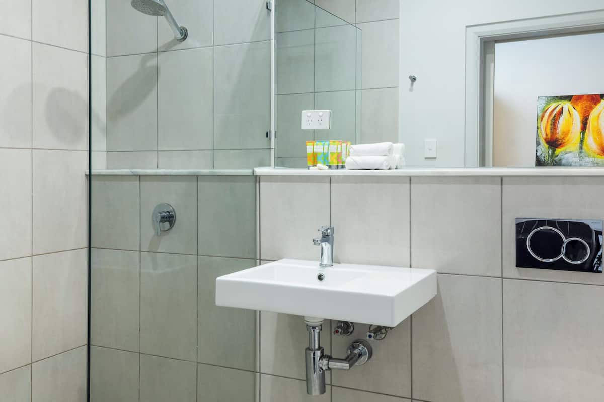 shower, free toiletries, hair dryer, bathrobes