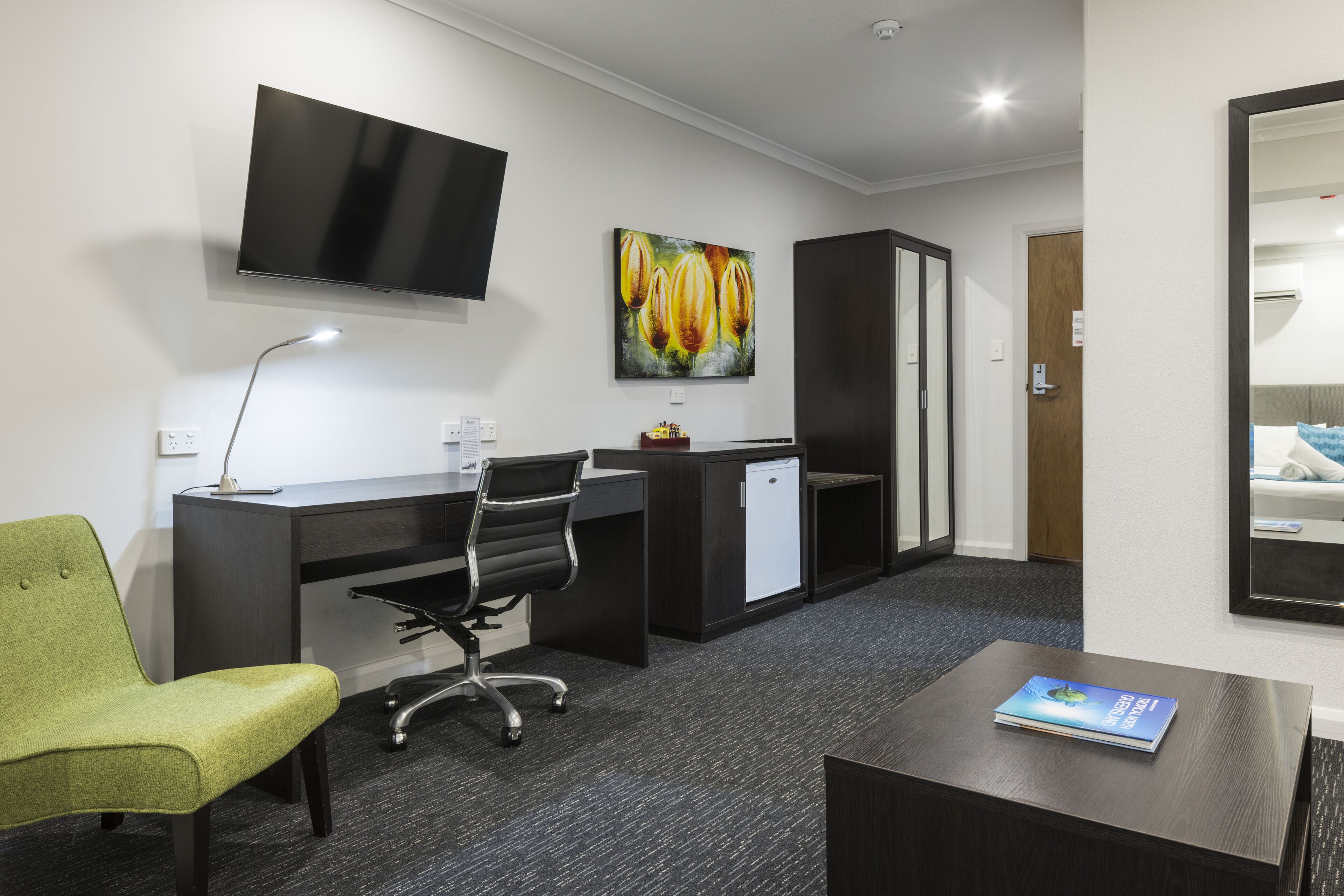 deluxe studio suite, 1 king bed with sofa bed | premium bedding, down duvets, desk, blackout curtains