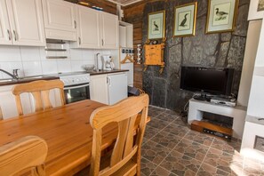 Großer Kühlschrank, Mikrowelle, Ofen, Herdplatte