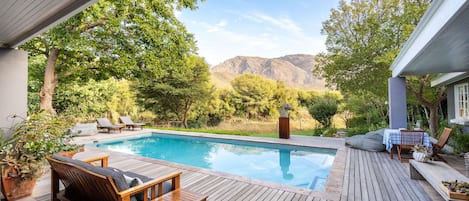 Outdoor pool, sun loungers