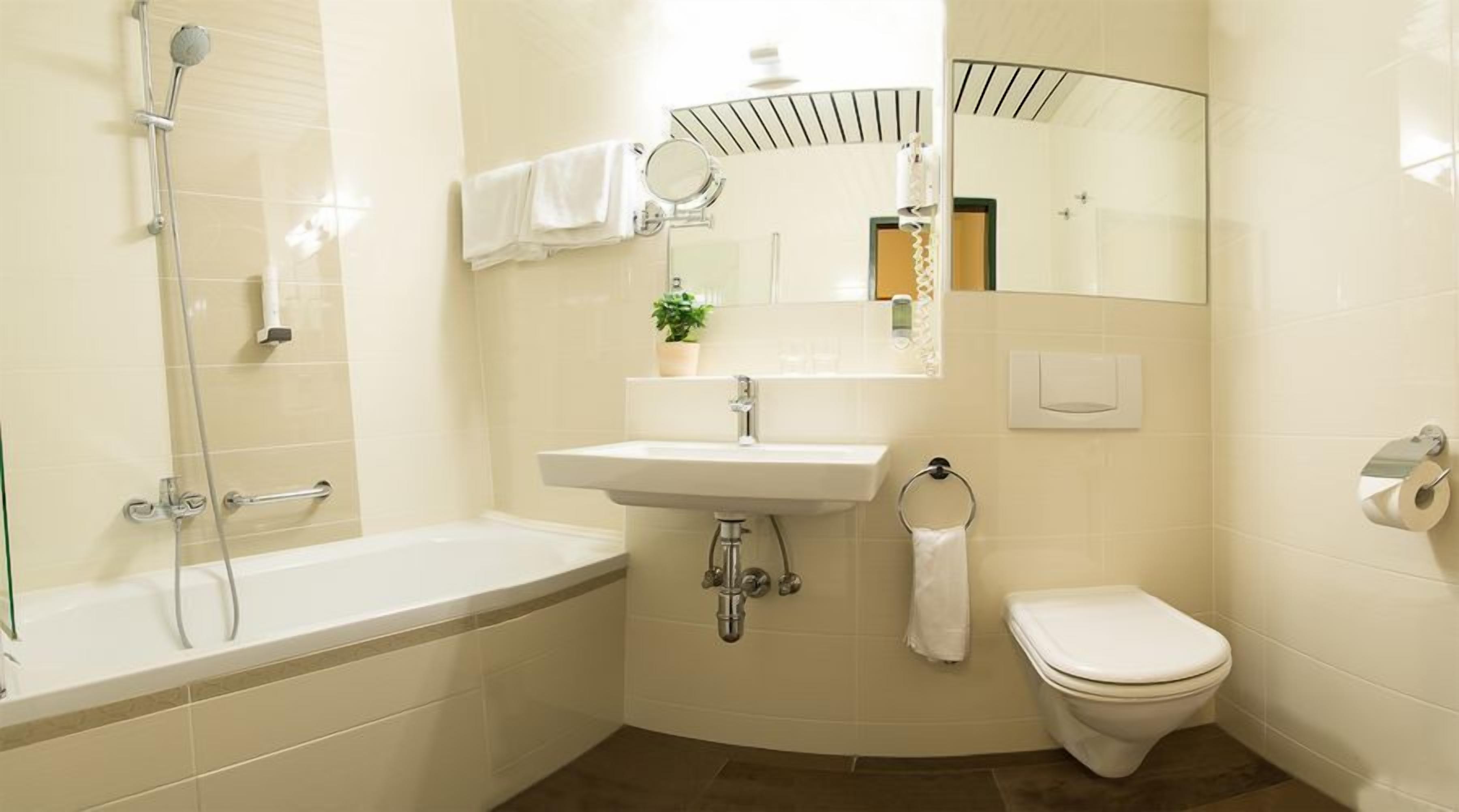 free toiletries, hair dryer, towels