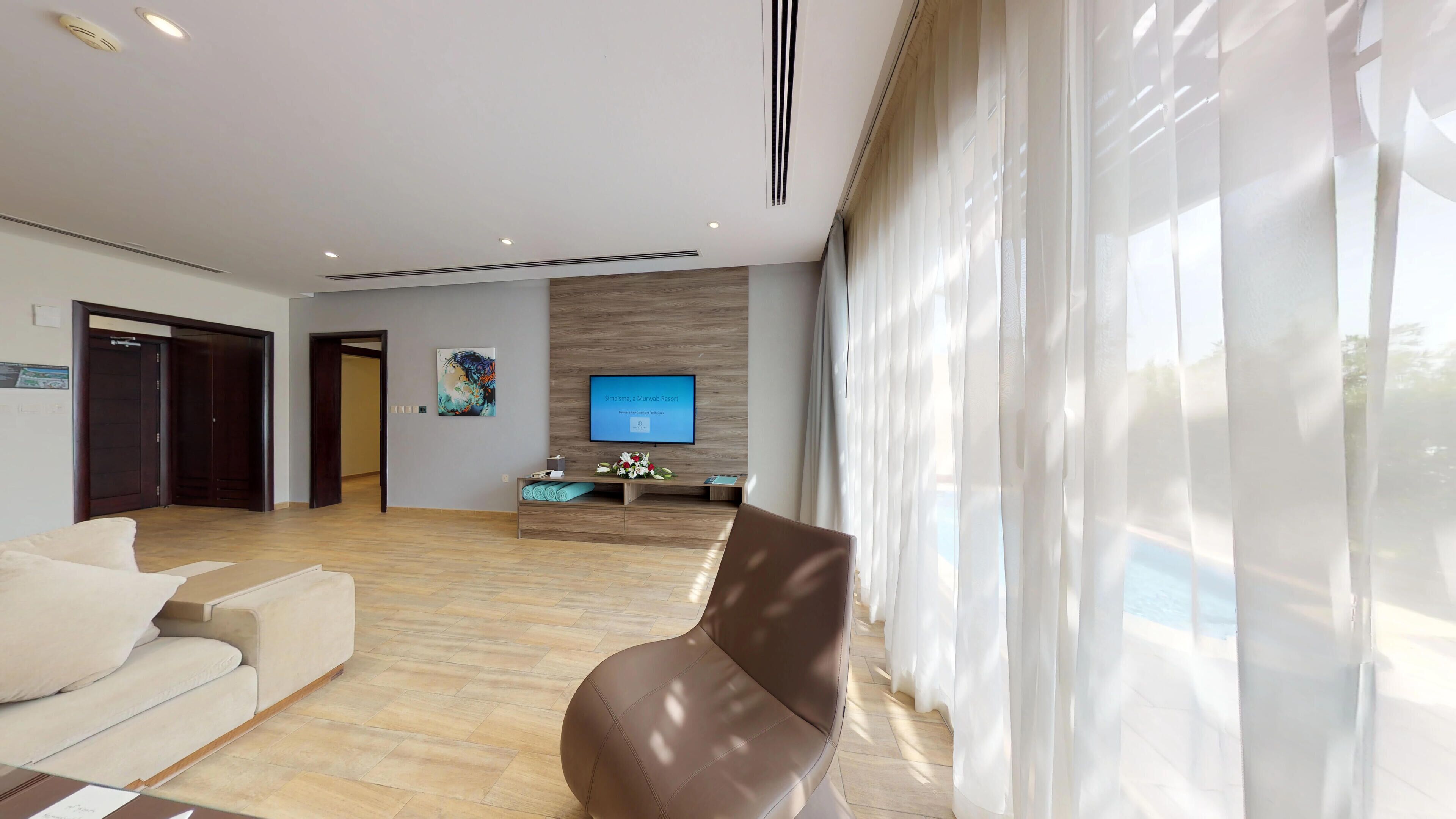 Villa, 2 Bedrooms, Private Pool, Sea View | Living area | 42-inch LCD TV with cable channels, TV, pay movies