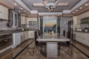 Luxury Villa, Sea View | Private kitchen | Full-size fridge, microwave, oven, stovetop