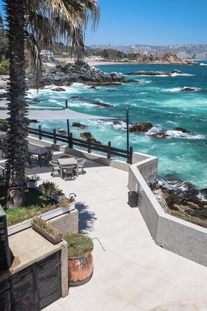 Utsikt mot strand/hav