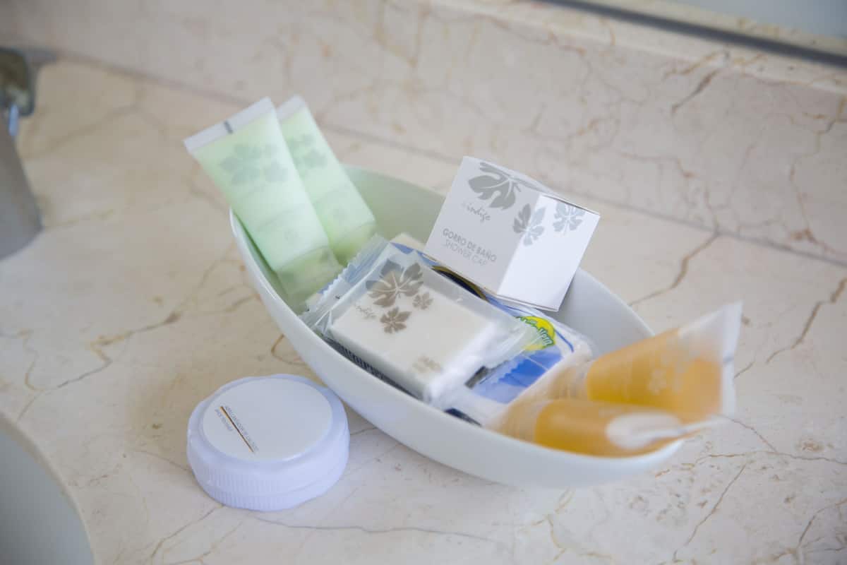 free toiletries, hair dryer, towels, soap