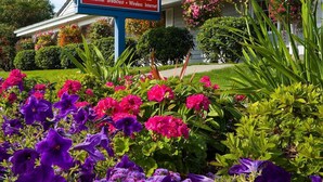 A sign for The Marina Inn with a 24-hour front desk, continental breakfast, and wireless internet. - The Marina Inn (Anacortes)