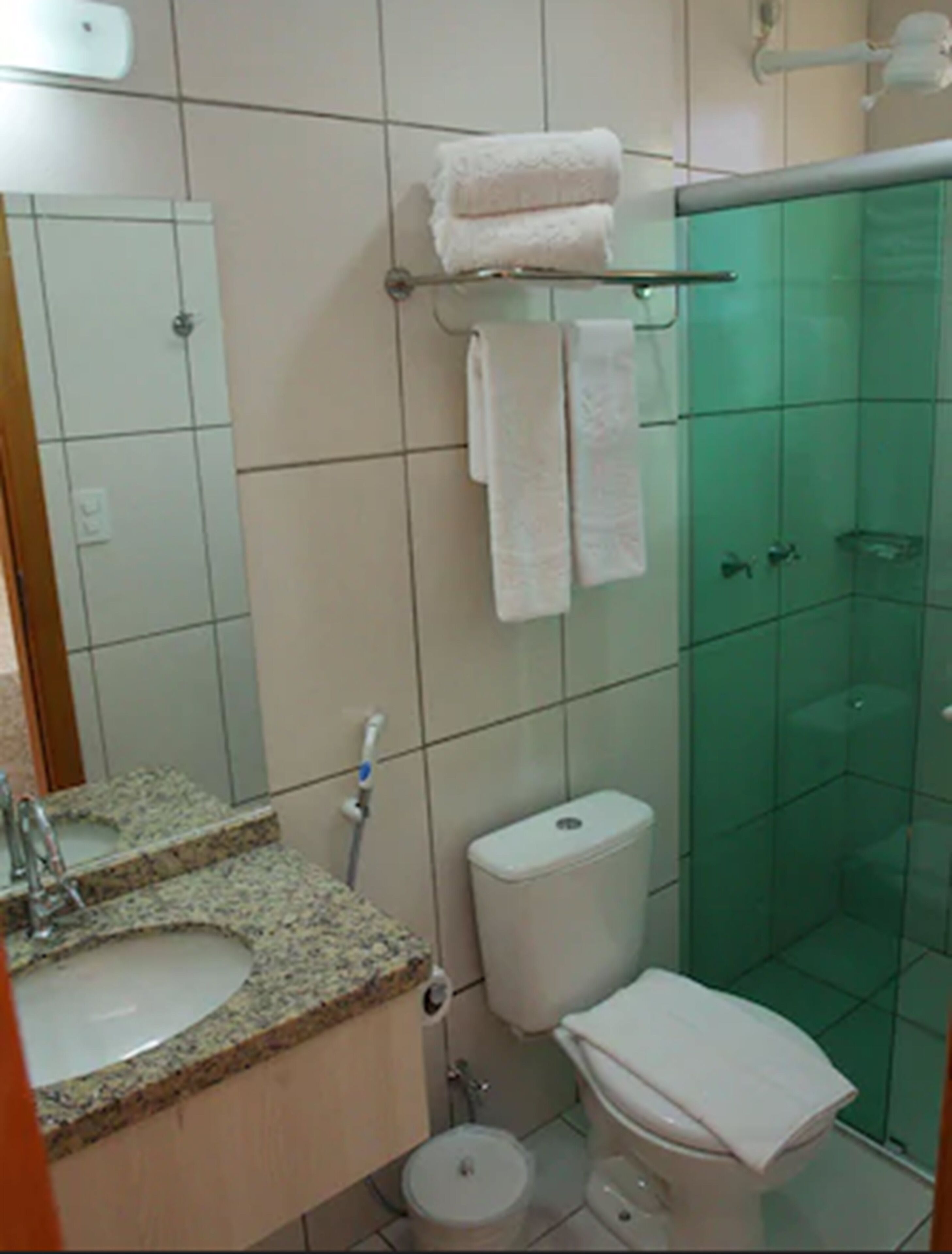 shower, free toiletries, hair dryer, towels