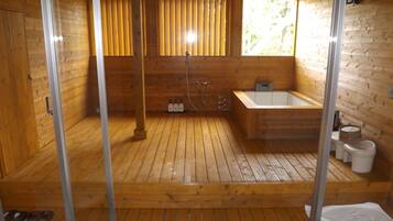 Japanese Style Standard Room with Open Air Bath, Mountain View | Bathroom | Shower, free toiletries, hair dryer, slippers