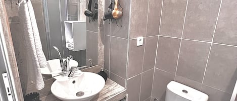 Apartment, Garden View | Bathroom | Shower, free toiletries, hair dryer, slippers