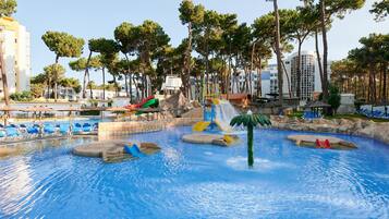 Seasonal outdoor pool, pool umbrellas, pool loungers