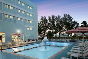 2 outdoor pools, open 7:00 AM to 8:00 PM, pool umbrellas, sun loungers