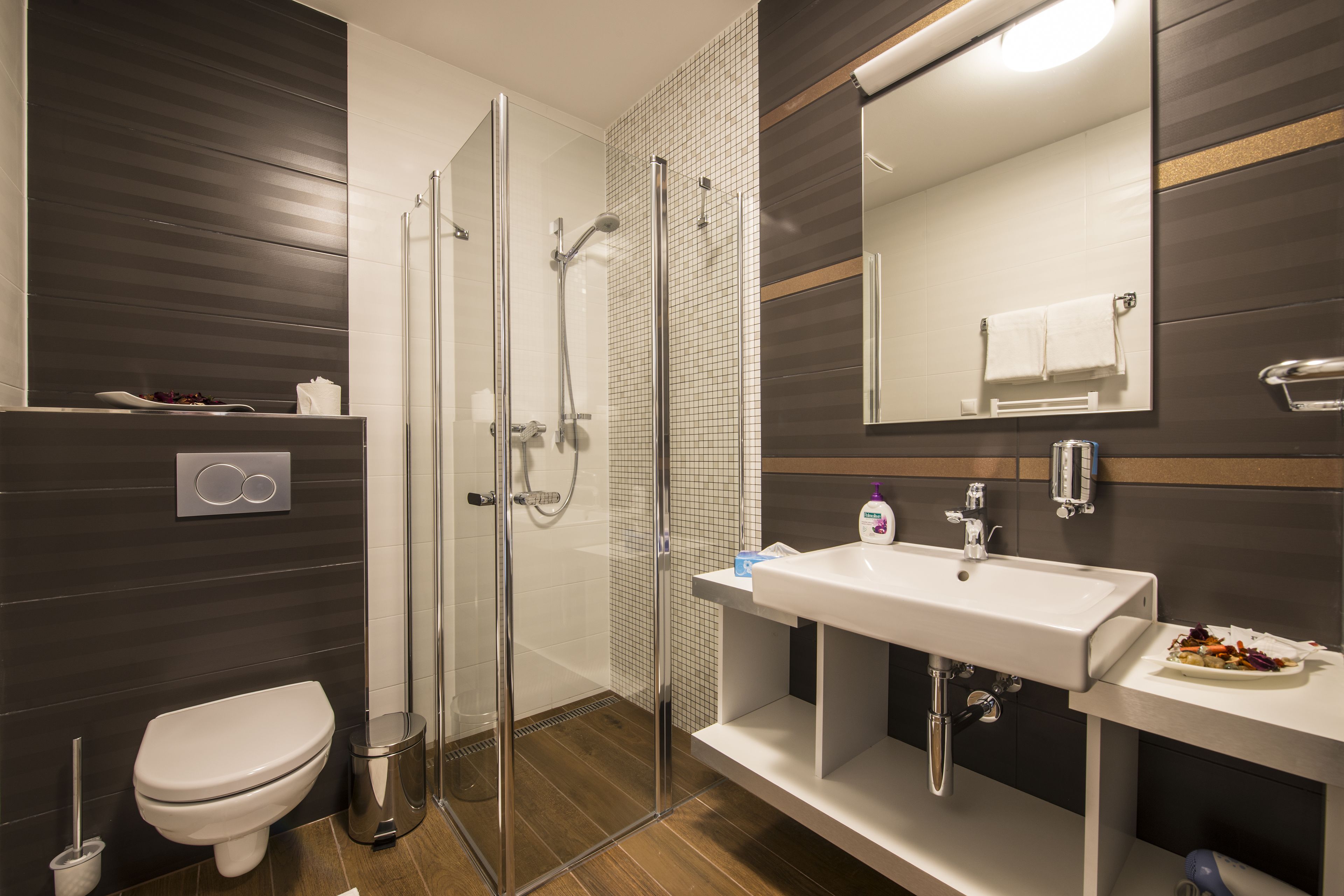 shower, free toiletries, hair dryer, towels