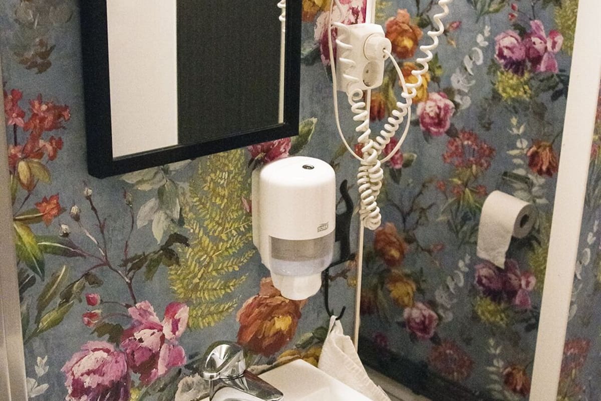 basic twin room, shared bathroom | bathroom | hair dryer, towels