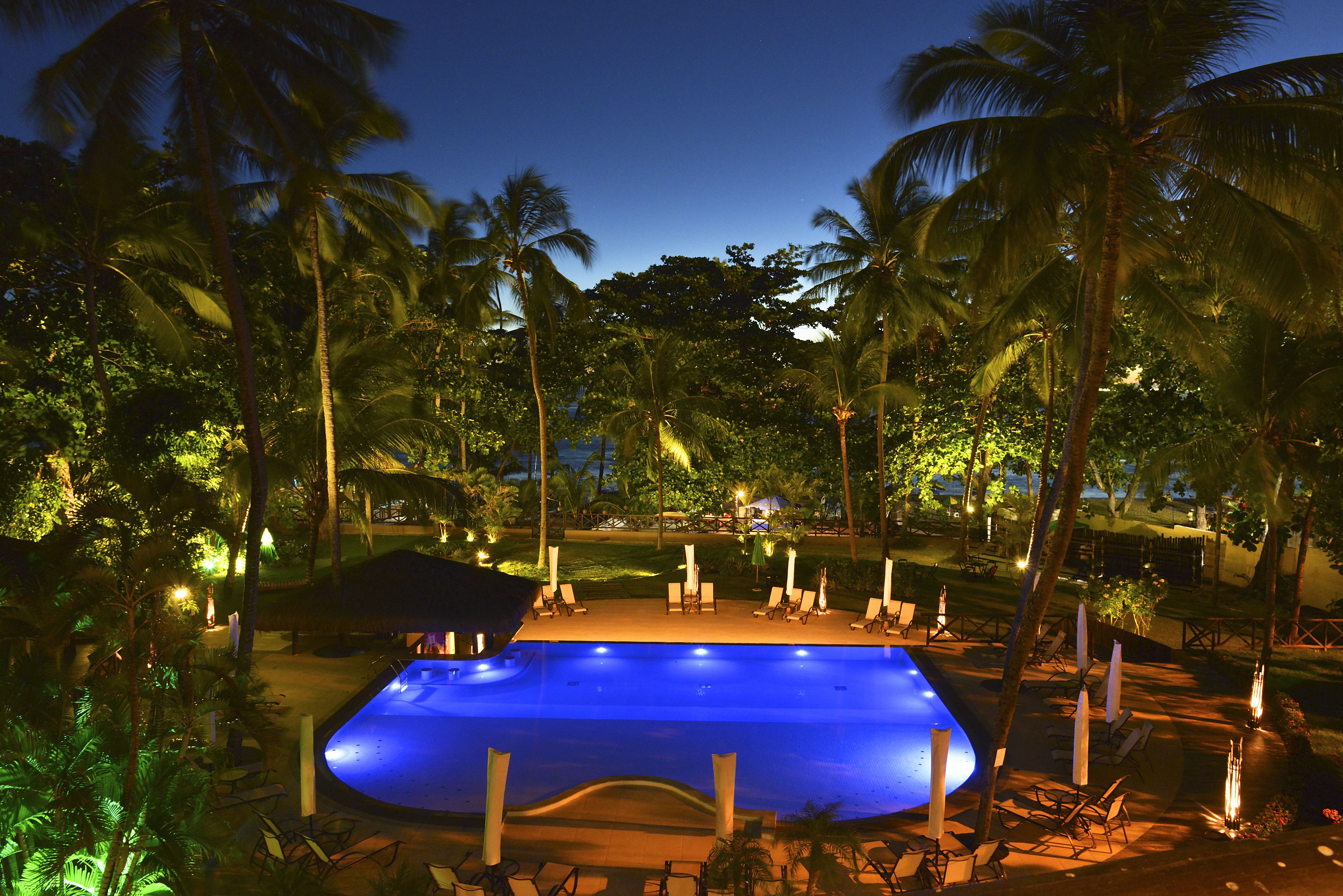 outdoor pool, pool umbrellas, pool loungers