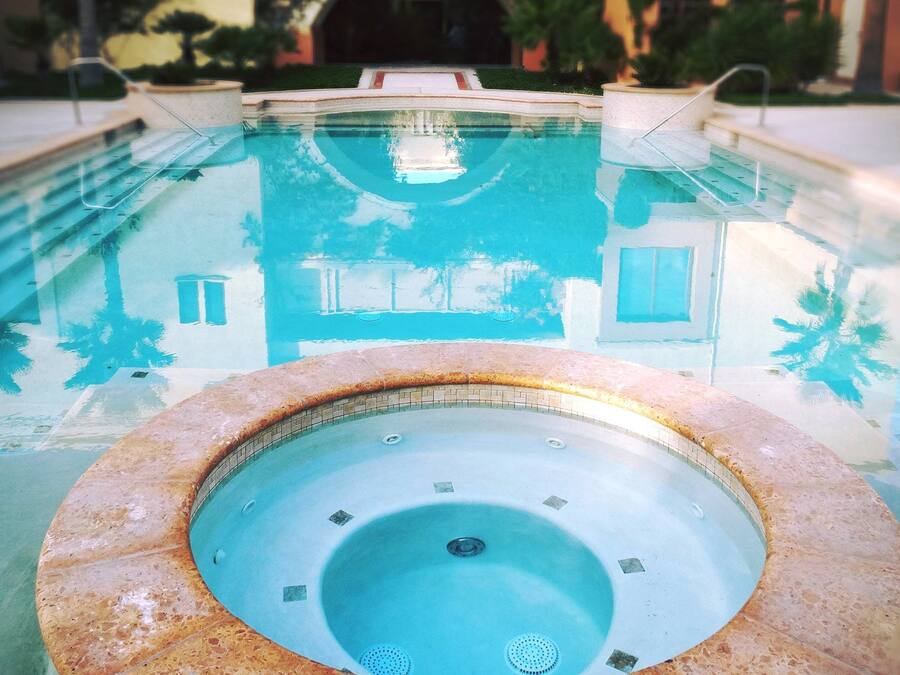 Outdoor pool, open 9:00 AM to 9 PM, sun loungers