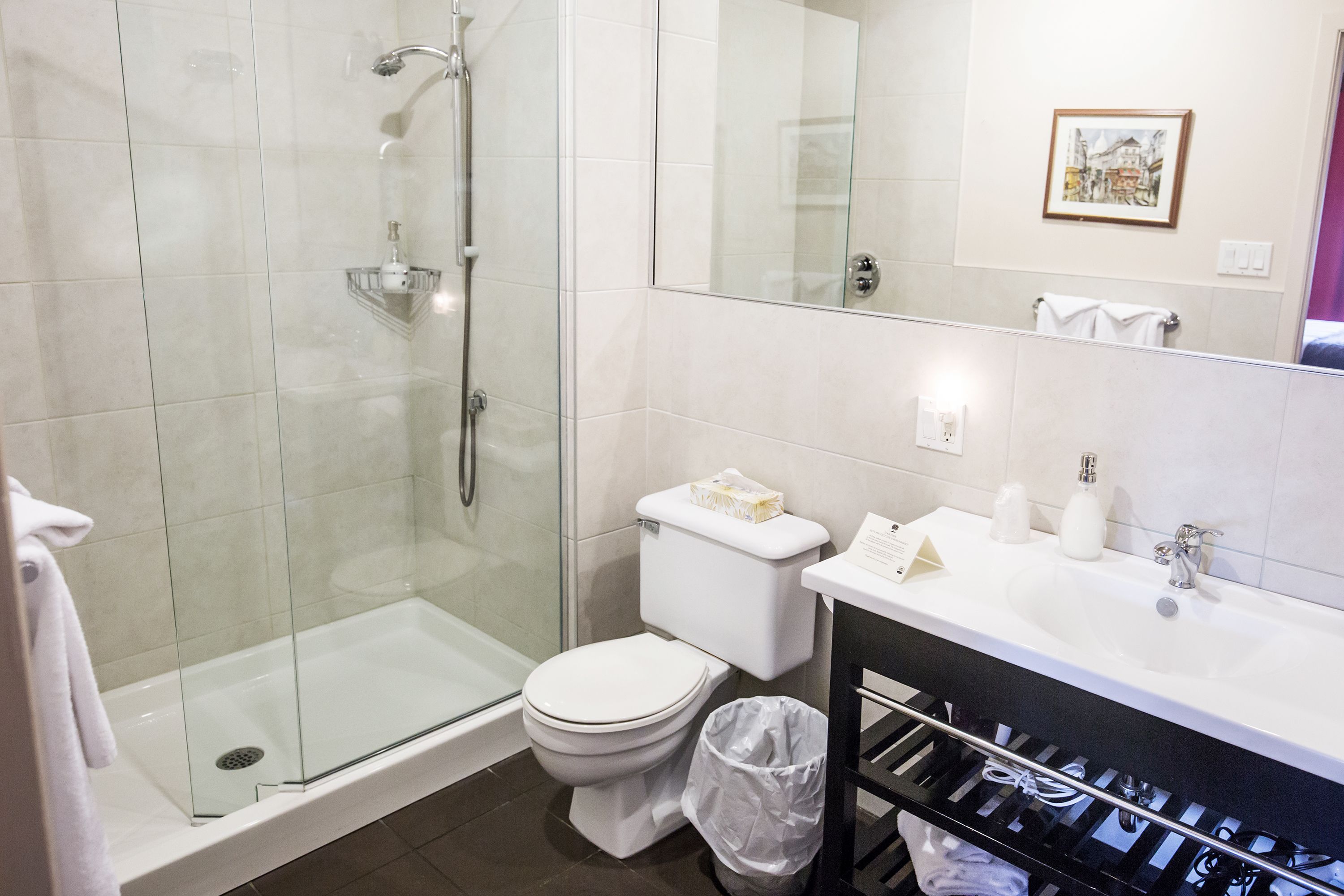 room, 2 queen beds (chambre 2) | bathroom | shower, free toiletries, hair dryer, bathrobes