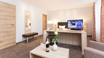 Hypo-allergenic bedding, down comforters, desk, laptop workspace