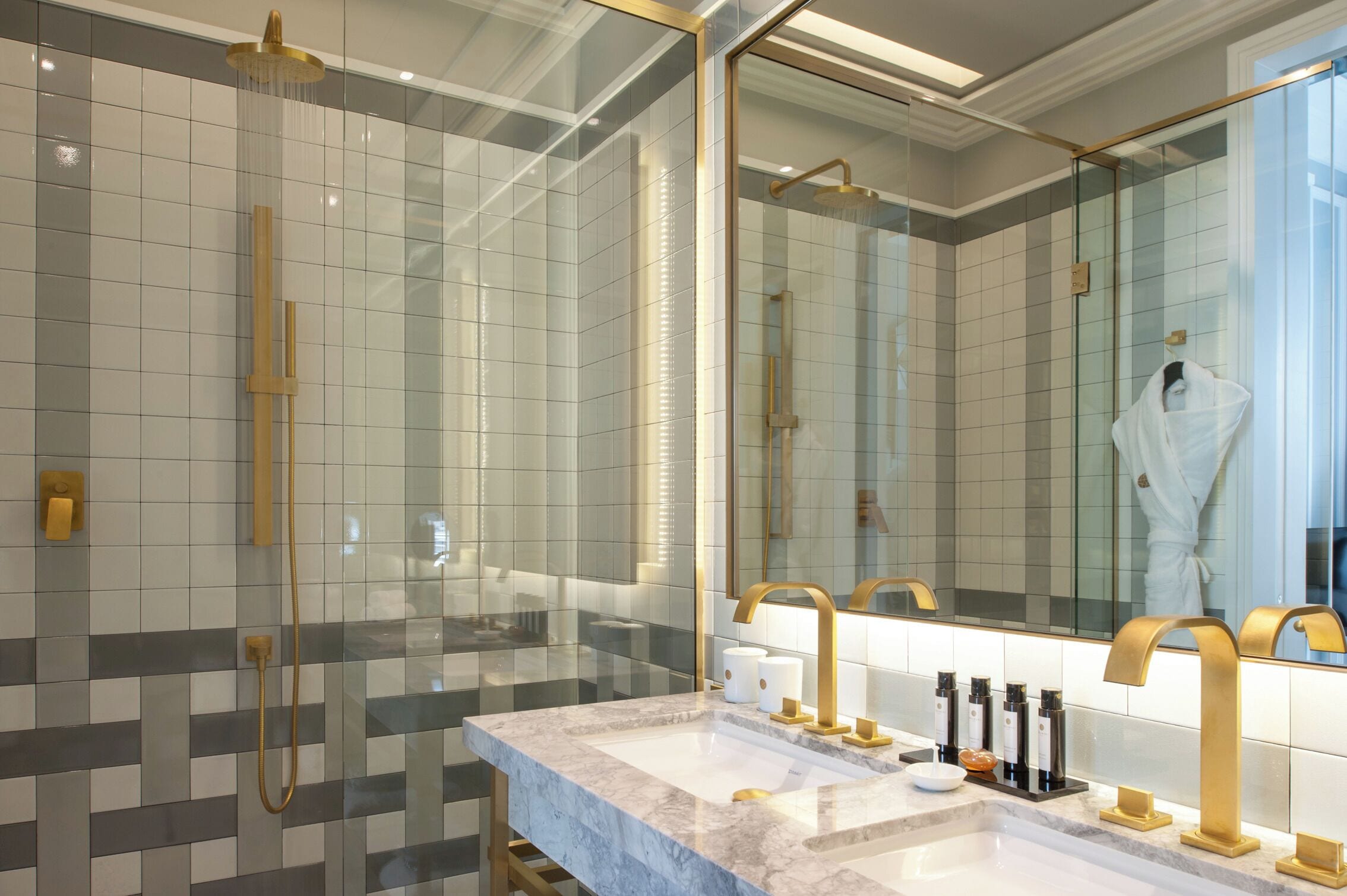 deluxe double room | bathroom | designer toiletries, hair dryer, bathrobes, slippers