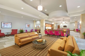 Hotel entrance and lobby at Homewood Suites Houston Downtown